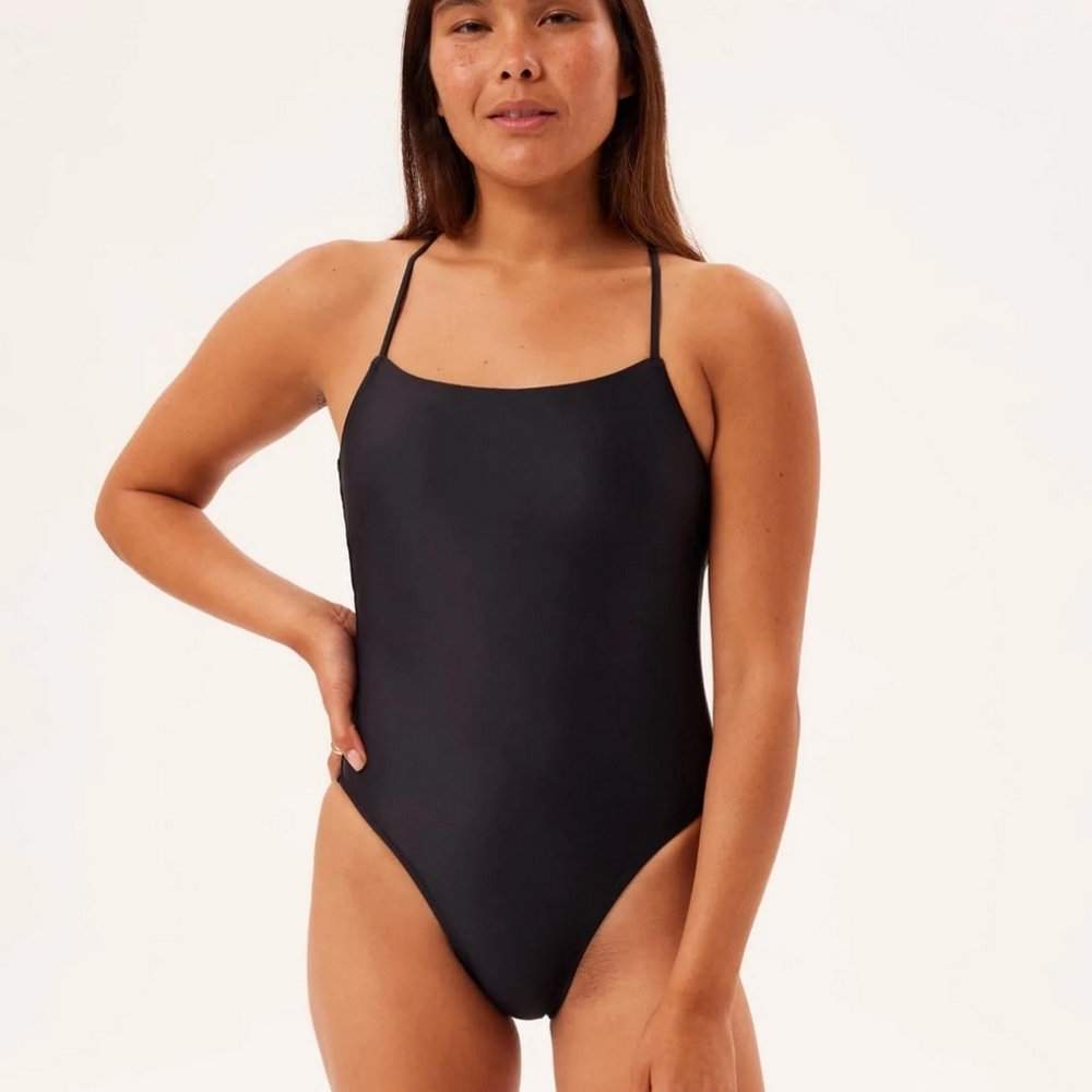 Girlfriend Collective Black Byron Straight Neck One Piece
